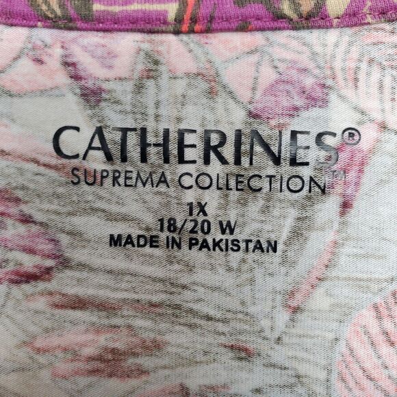 Catherines Suprema Collection Cotton Blend Tropical Leaf Print V-Neck T-Shirt 1X - Picture 3 of 6